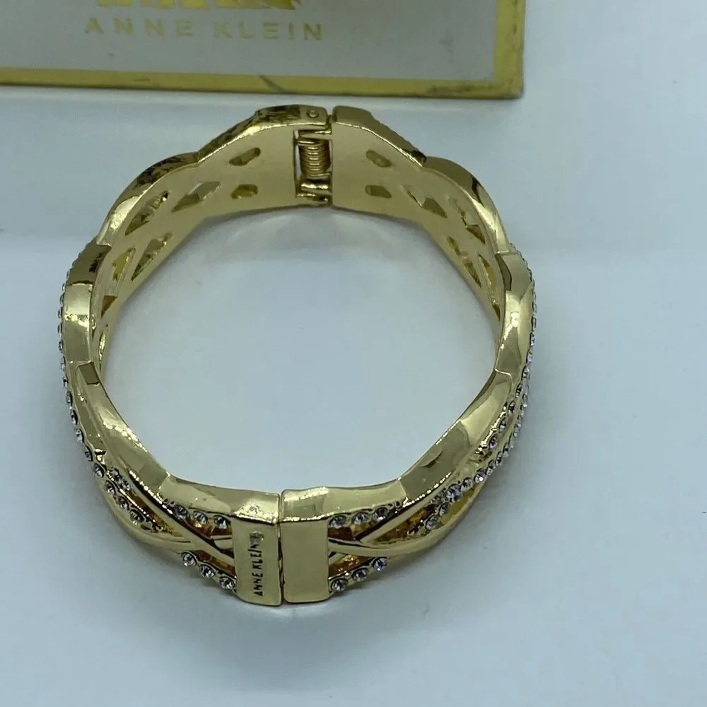 Anne Klein Women's Gold-Tone and Crystal Hinge Bangle Bracelet UB71